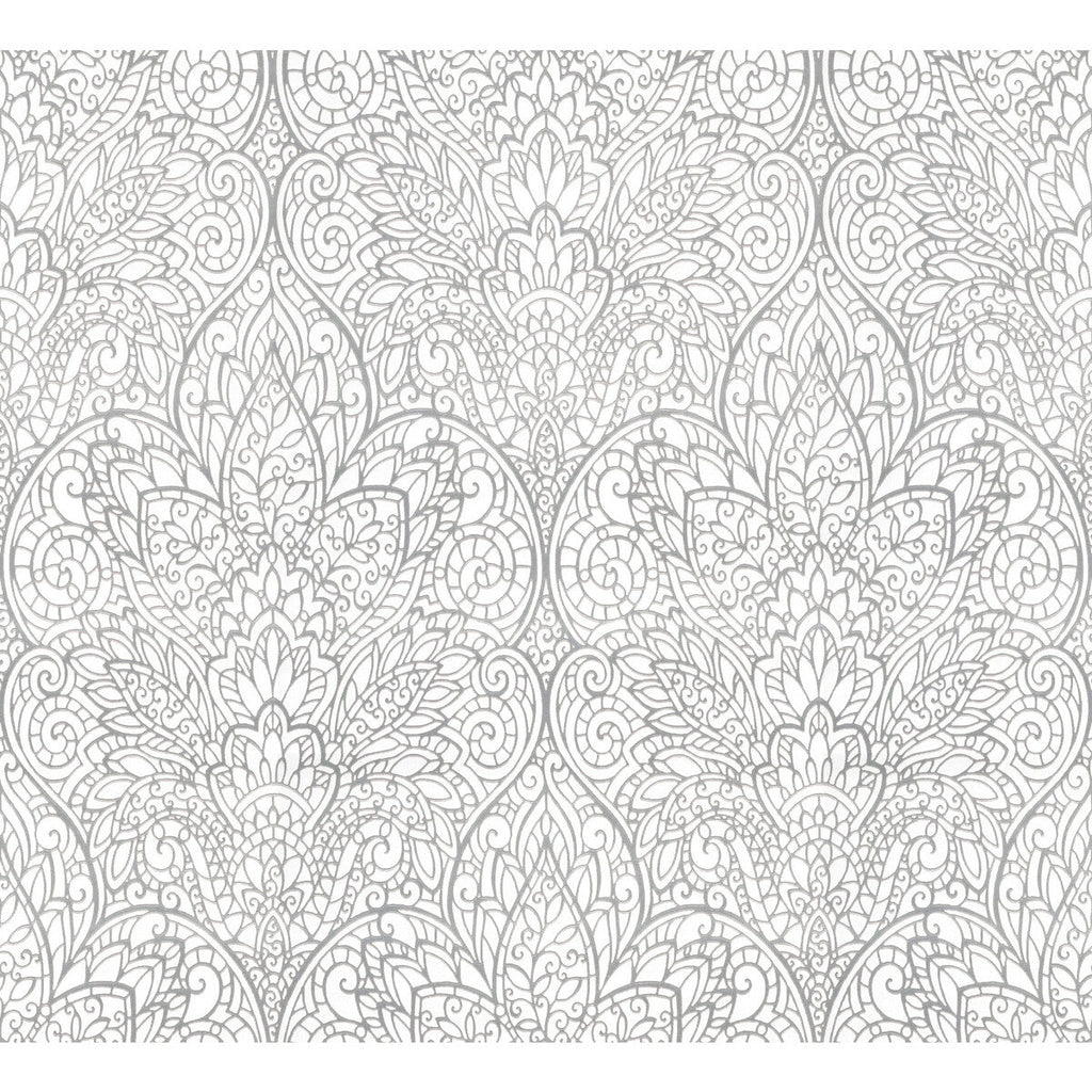 Samples and Purchasing available for Kravet Design - W3859-101 Silver By Kravet Design | Candice Olson After Eight |Damask Metallic Wallcovering Print at Designer Wallcoverings and Fabrics