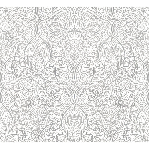 Samples and Purchasing available for Kravet Design - W3859-101 Silver By Kravet Design | Candice Olson After Eight |Damask Metallic Wallcovering Print at Designer Wallcoverings and Fabrics