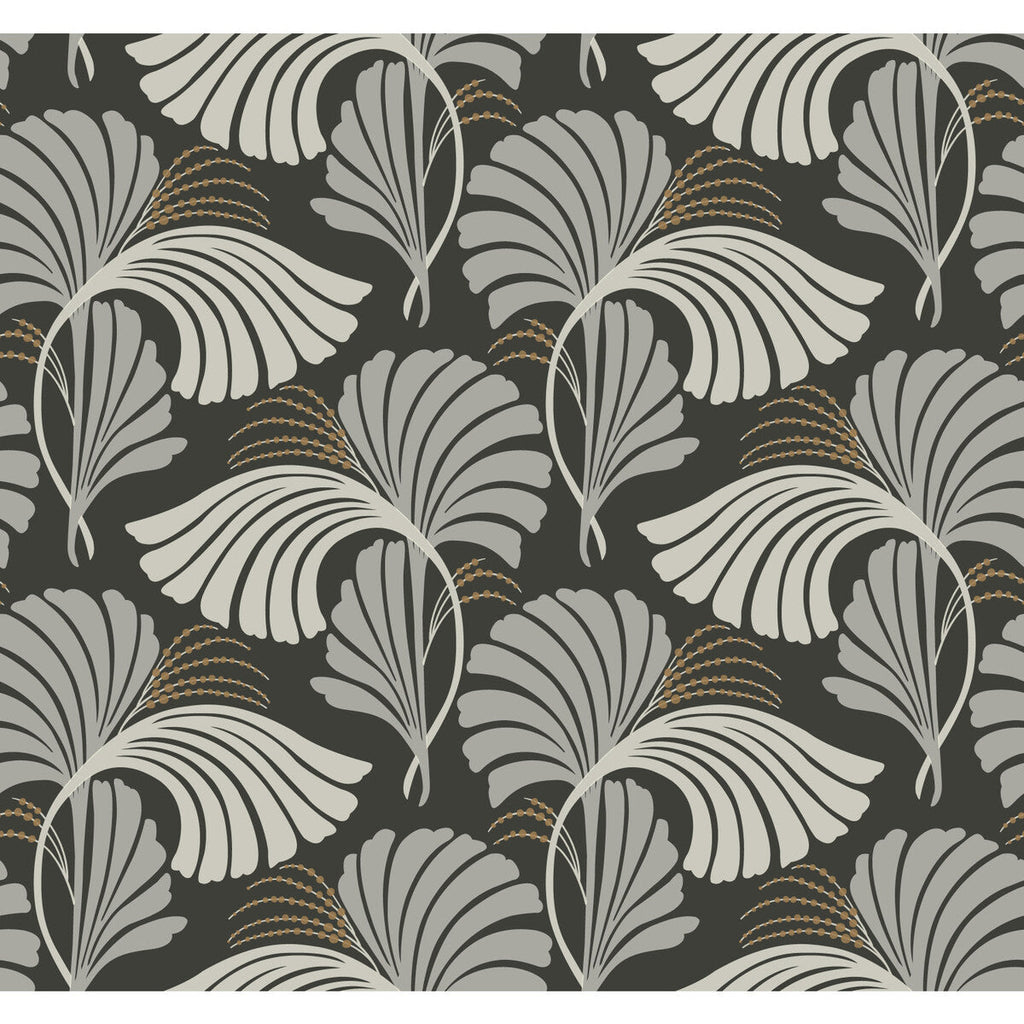 Samples and Purchasing available for Kravet Design - W3867-1121 Charcoal By Kravet Design | Candice Olson After Eight |Botanical & Floral Metallic Wallcovering Print at Designer Wallcoverings and Fabrics