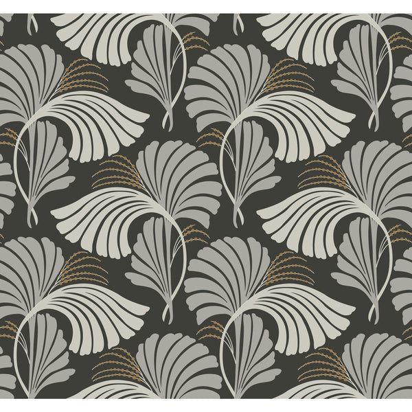 Samples and Purchasing available for Kravet Design - W3867-1121 Charcoal By Kravet Design | Candice Olson After Eight |Botanical & Floral Metallic Wallcovering Print at Designer Wallcoverings and Fabrics