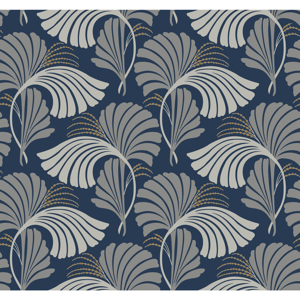 Samples and Purchasing available for Kravet Design - W3867-50 Dark Blue By Kravet Design | Candice Olson After Eight |Botanical & Floral Metallic Wallcovering Print at Designer Wallcoverings and Fabrics