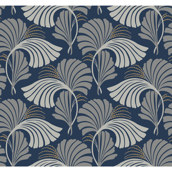 Samples and Purchasing available for Kravet Design - W3867-50 Dark Blue By Kravet Design | Candice Olson After Eight |Botanical & Floral Metallic Wallcovering Print at Designer Wallcoverings and Fabrics