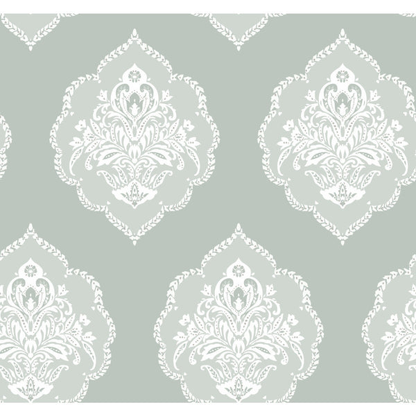 Samples and Purchasing available for Kravet Design - W3893-135 Turquoise By Kravet Design | Damask Resource Library |Damask Metallic Wallcovering Print at Designer Wallcoverings and Fabrics