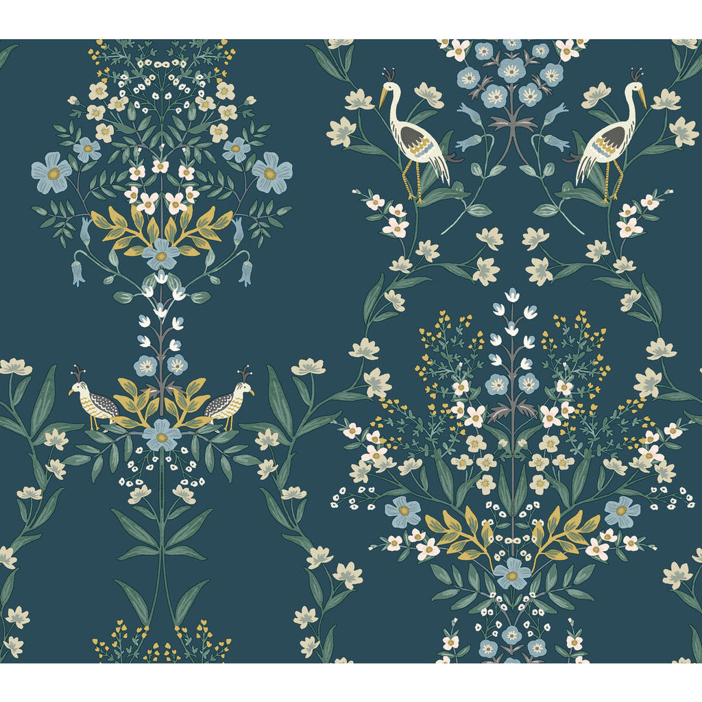 Samples and Purchasing available for Kravet Design - W3949-516 Turquoise By Kravet Design | Rifle Paper Co Second Edition |Botanical & Floral Animal/Insects Wallcovering Print at Designer Wallcoverings and Fabrics