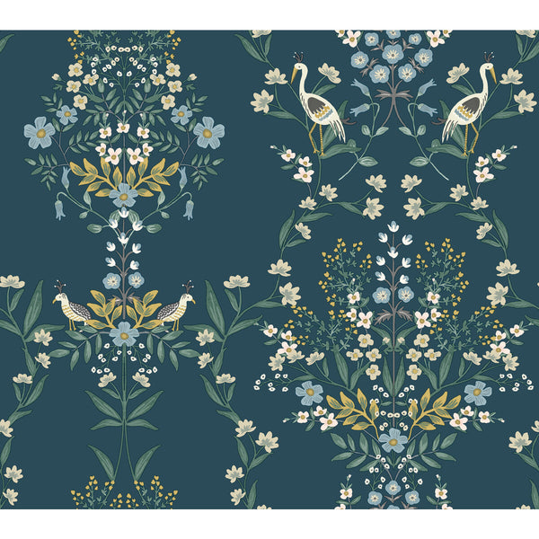 Samples and Purchasing available for Kravet Design - W3949-516 Turquoise By Kravet Design | Rifle Paper Co Second Edition |Botanical & Floral Animal/Insects Wallcovering Print at Designer Wallcoverings and Fabrics