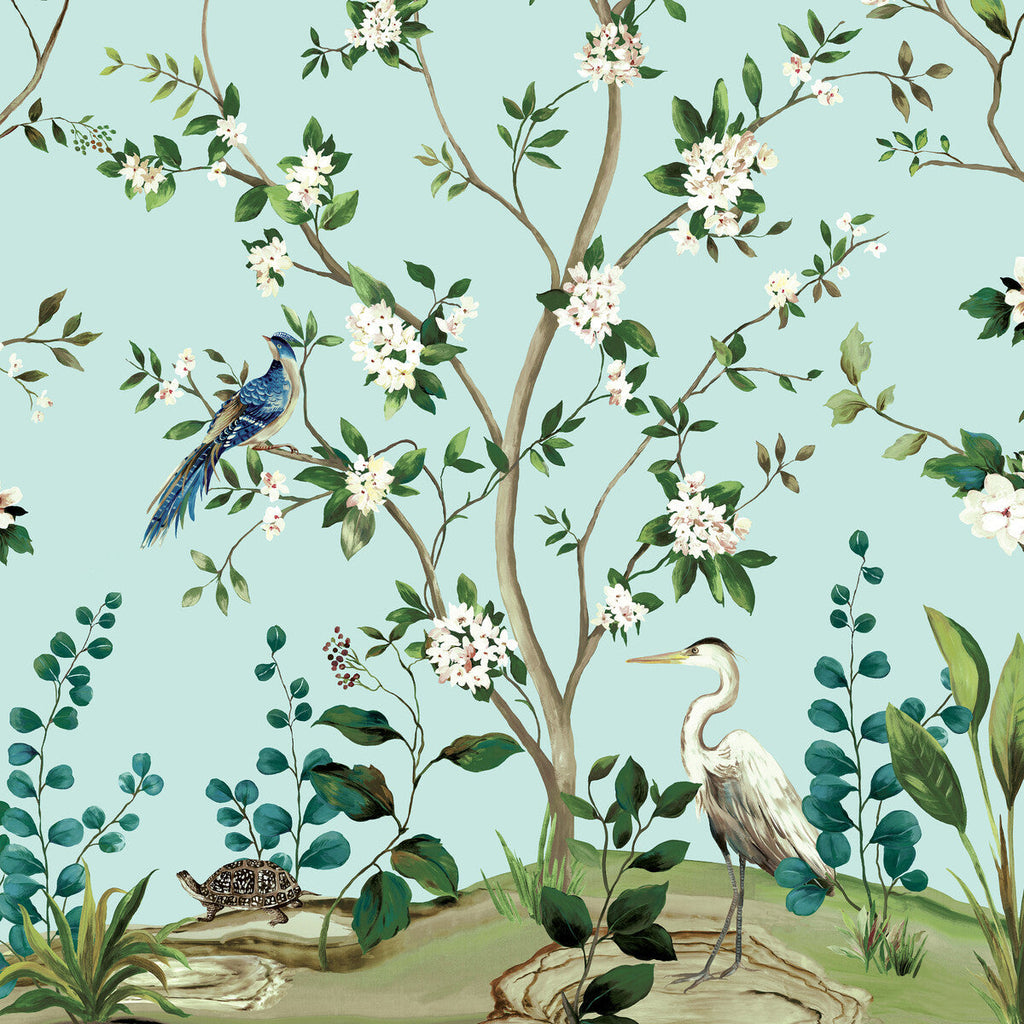 Samples and Purchasing available for Kravet Design - W4176-355 Teal By Kravet Design | Panel Designs |Animal/Insects Botanical & Floral Wallcovering Print at Designer Wallcoverings and Fabrics