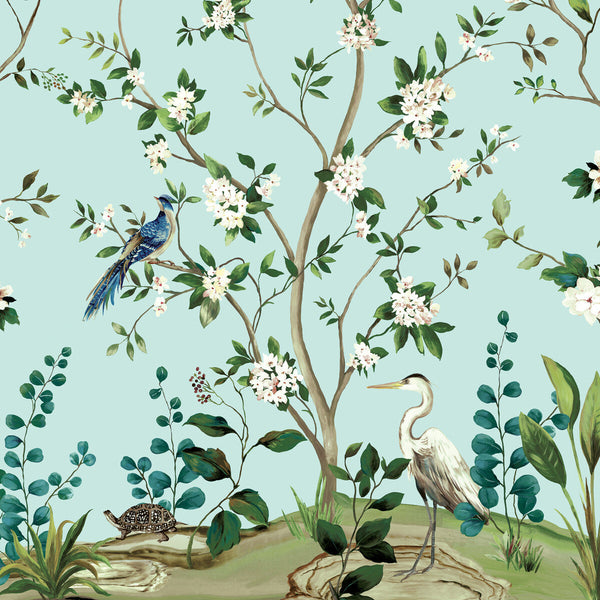 Samples and Purchasing available for Kravet Design - W4176-355 Teal By Kravet Design | Panel Designs |Animal/Insects Botanical & Floral Wallcovering Print at Designer Wallcoverings and Fabrics