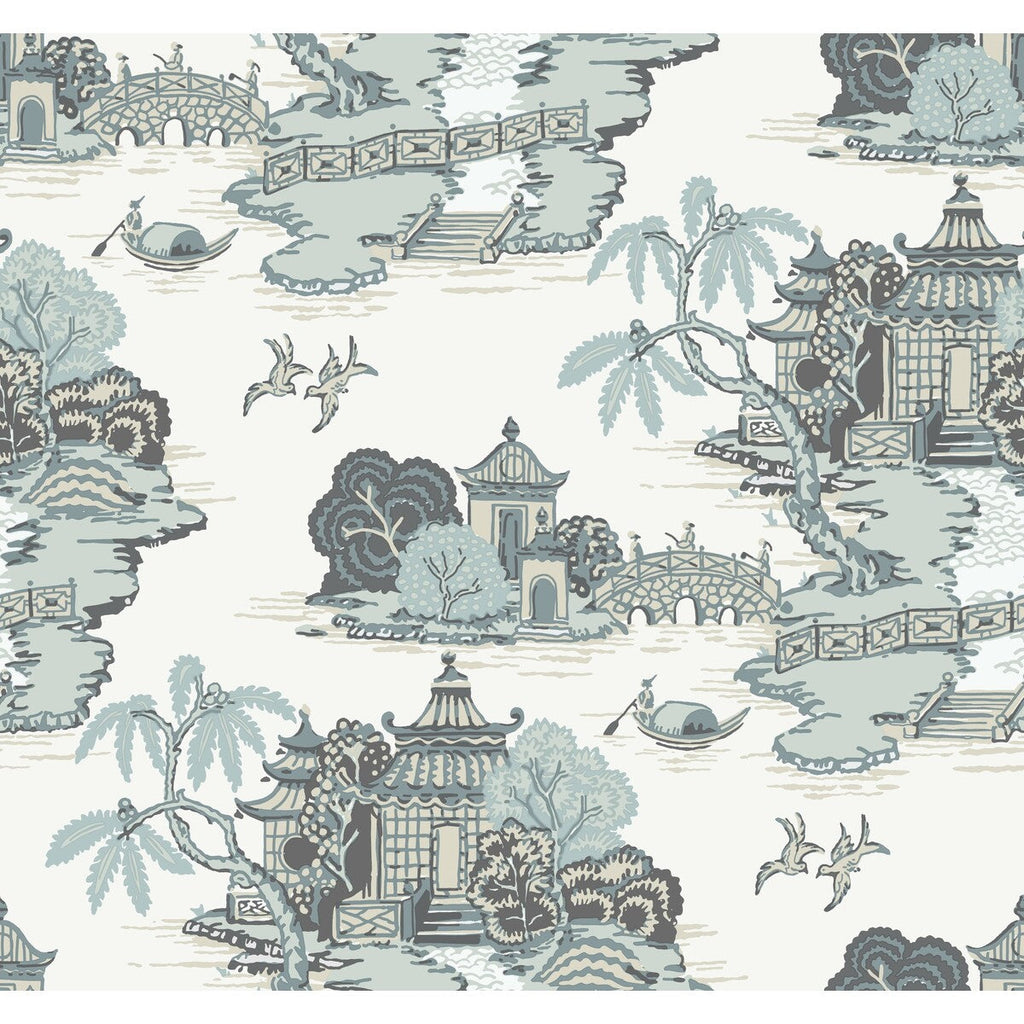 Samples and Purchasing available for Kravet Design - W4247-1511 Turquoise By Kravet Design | Toiles Resource Library |Chinoiserie Toile Wallcovering Print at Designer Wallcoverings and Fabrics