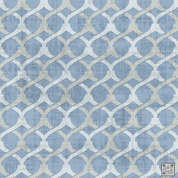 Samples and Purchasing available for Chain - Powder Blue  By Phillipe Romano | Phillipe Romano Showhouse |Lattice/Scrollwork Metallic Wallcovering Grasscloth at Designer Wallcoverings and Fabrics