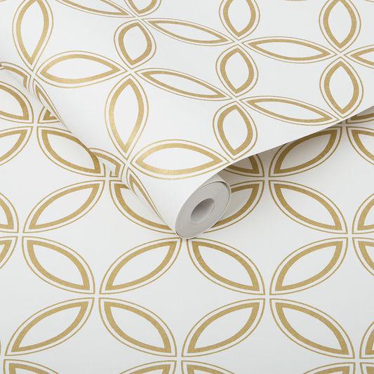 Eternity White and Gold Wallpaper - Designer Wallcoverings and Fabrics