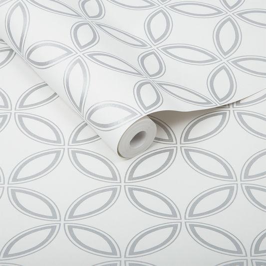 Eternity White and Silver Wallpaper - Designer Wallcoverings and Fabrics