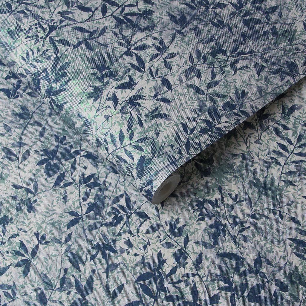 Botany Iridescent Midnight Blue Wallpaper - Designer Wallcoverings and Fabrics