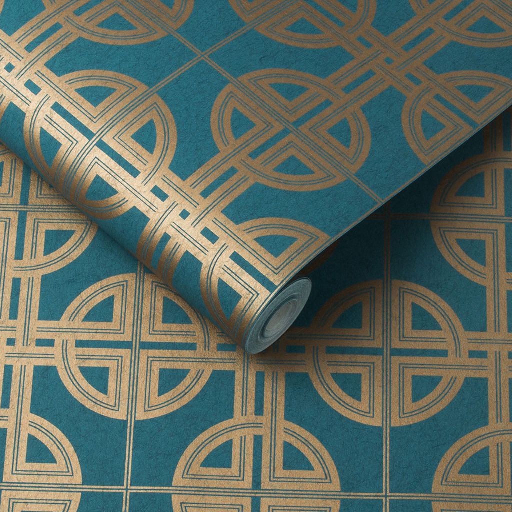 Asian Lattice Teal Wallpaper - Designer Wallcoverings and Fabrics