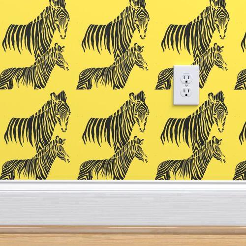 Zepellin Zebras Yellow Traditional Wallpaper