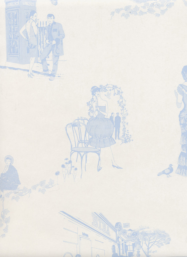 Promenade - City Toile de Joi Wallpaper -Wedgewood Blue