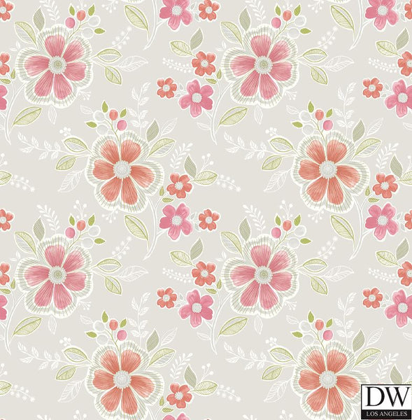 Chloe Peach Floral Wallpaper