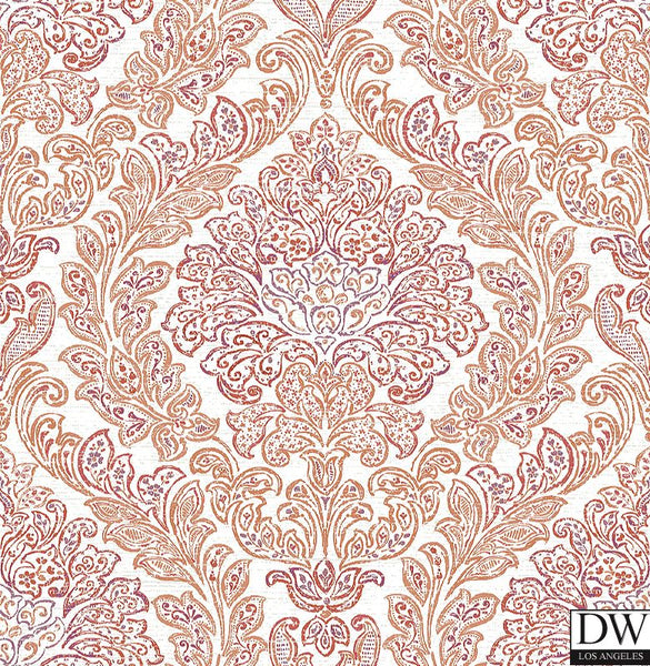 Fontaine Orange Damask Wallpaper