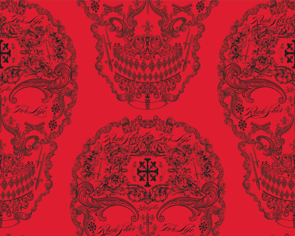 Rock and Roll Skulls Fantastic Stars - Red - Pattern Design Lab