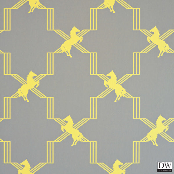 Horse Trellis - Acid Grey - Wallpaper