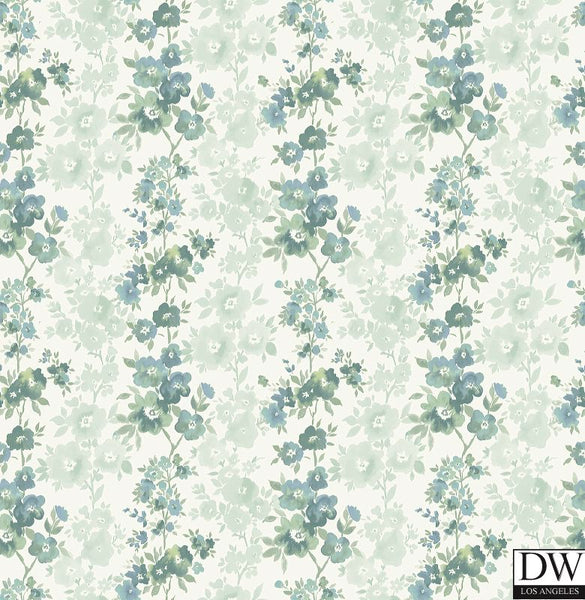 Charlise Teal Floral Stripe Wallpaper