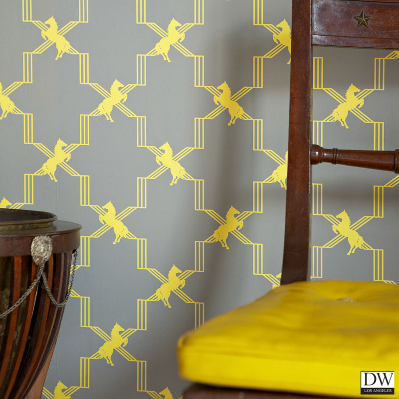 Horse Trellis - Acid Grey - Wallpaper