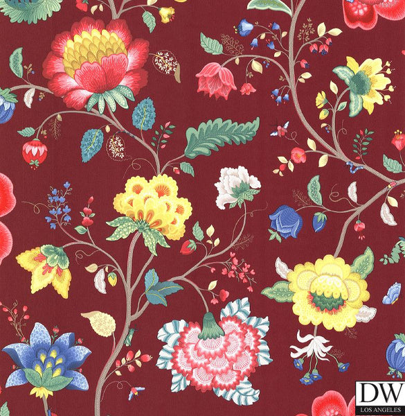 Epona Burgundy Floral Fantasy Wallpaper