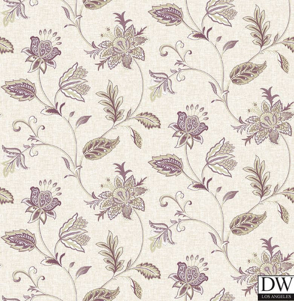 Georgette Burgundy Jacobean Wallpaper