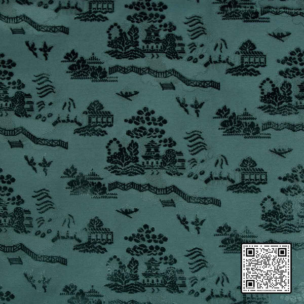  LA PAGODE VELVET VISCOSE - 76%;LINEN - 24% TEAL TEAL  UPHOLSTERY available exclusively at Designer Wallcoverings
