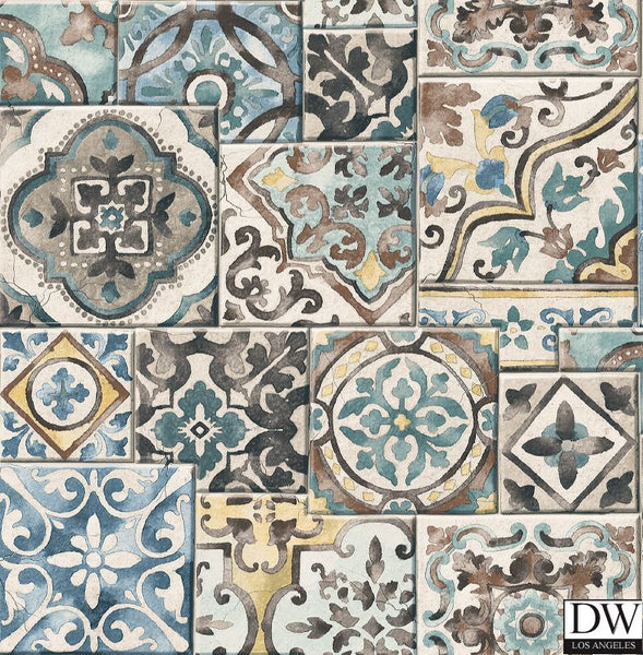 Marrakesh Tiles Teal Mosaic Wallpaper