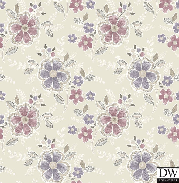 Chloe Purple Floral Wallpaper