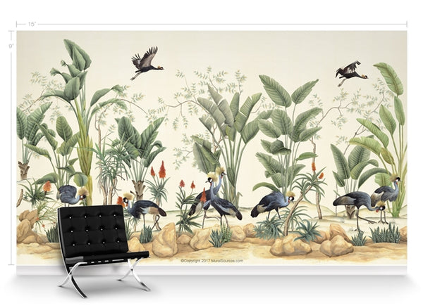 Capitola African Cranes by Et Cie Wall Panels - Designer Wallcoverings and Fabrics