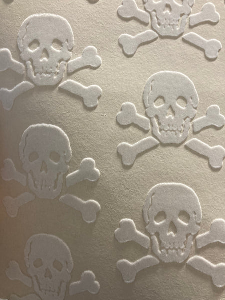 Skully - Skull White Velvet Flock on Cream - Designer Wallcoverings and Fabrics