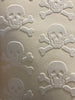 Skully - Skull White Velvet Flock on Cream - Designer Wallcoverings and Fabrics