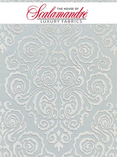 CIRRUS VELVET DAMASK - MIST - Scalamandre Fabrics, Fabrics - 27219-001 at Designer Wallcoverings and Fabrics, Your online resource since 2007