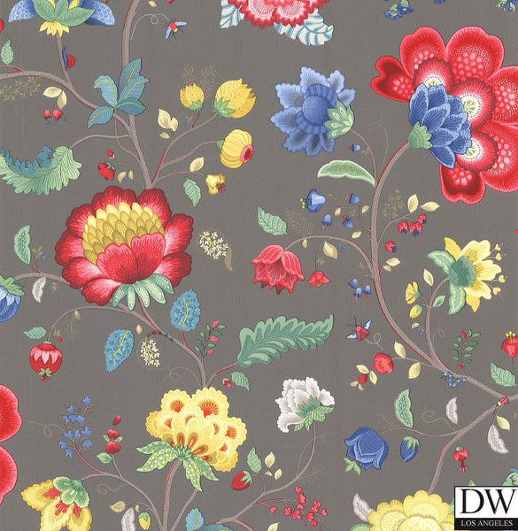 Epona Charcoal Floral Fantasy Wallpaper