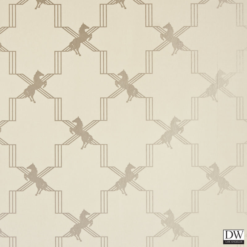 Horse Trellis - Metallic Stone - Wallpaper