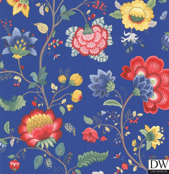 Epona Dark Blue Floral Fantasy Wallpaper