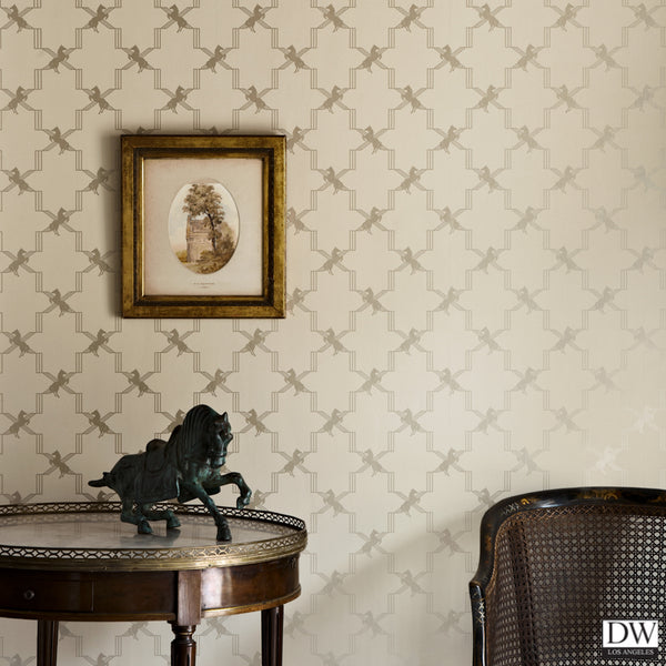 Horse Trellis - Metallic Stone - Wallpaper