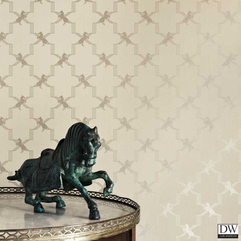 Horse Trellis - Metallic Stone - Wallpaper