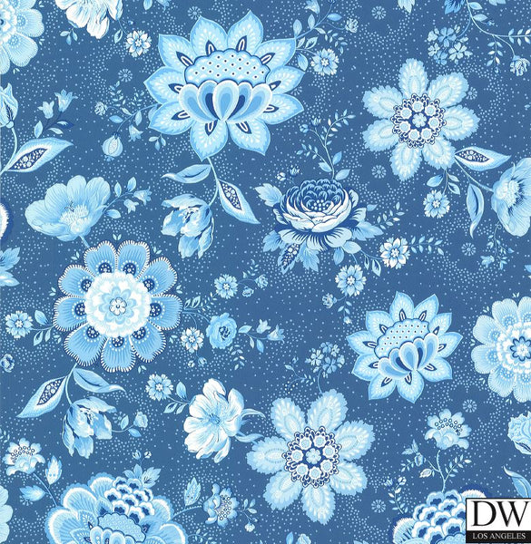 Kali Dark Blue Folklore Chintz Wallpaper