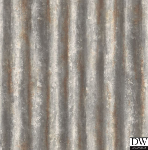 Corrugated Metal Charcoal Industrial Texture Wallpaper